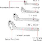 Wadoy Spanner Wrench Set Adjustable C Pin Spanner Hook Wrench Chrome Vanadium 4 Pcs Include 3/4-2", 1 1/4-3", 2-4 3/4", 4 1/2-6 7/10" for Vehicles Mechanical Equipments Tighten Lock Nuts and Bearings