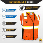 KwikSafety - Charlotte, NC - BIG KAHUNA Safety Vest [11 Pockets] Class 2 ANSI OSHA Reflective Vest Durable High Visibility Vest Construction Safety Vest for Men Industrial Work Gear/Orange XL