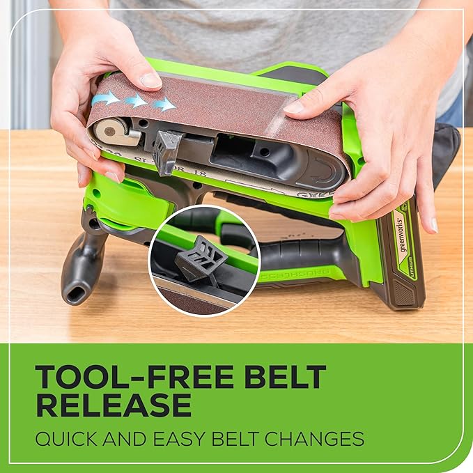 Greenworks 24V Brushless Cordless 3in. x 18in. Belt Sander Kit with Dust Bag and 60 Grit Sandpaper, Portable Battery Powered Belt Sander with 4Ah Battery and Charger