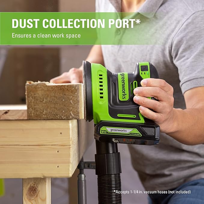 Greenworks 24V Orbital Sander Kit, 5" Random Sander Variable Speed, Tool Only
