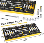 TOPLINE 79-Piece 1/4” & 3/8”Drive Impact Socket Wrech Set, 6-Point Socket Set, Metric, SAE CR-V Sockets with EVA Foam Tray for Bench Storage, Deep & Standard Mechanic Tool Set for Home Maintenance