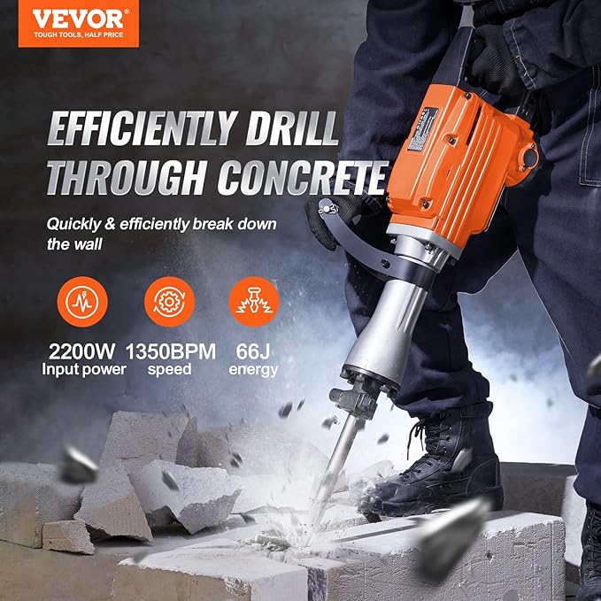 VEVOR Electric Concrete Saw, 12 in, 1800 W Motor Circular Saw Cutter with Max. 4.5 in & Demolition Jack Hammer, MAX 2200W Electric Jackhammer Heavy Duty, 1350 BPM