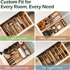 Carbonized Bamboo Kitchen Drawer Organizer, 5 Slots Expandable Silverware Organizer, Utensil Holder & Cutlery Tray, 2.2" Deep for Extra Capacity, Non-Slip Feet Included