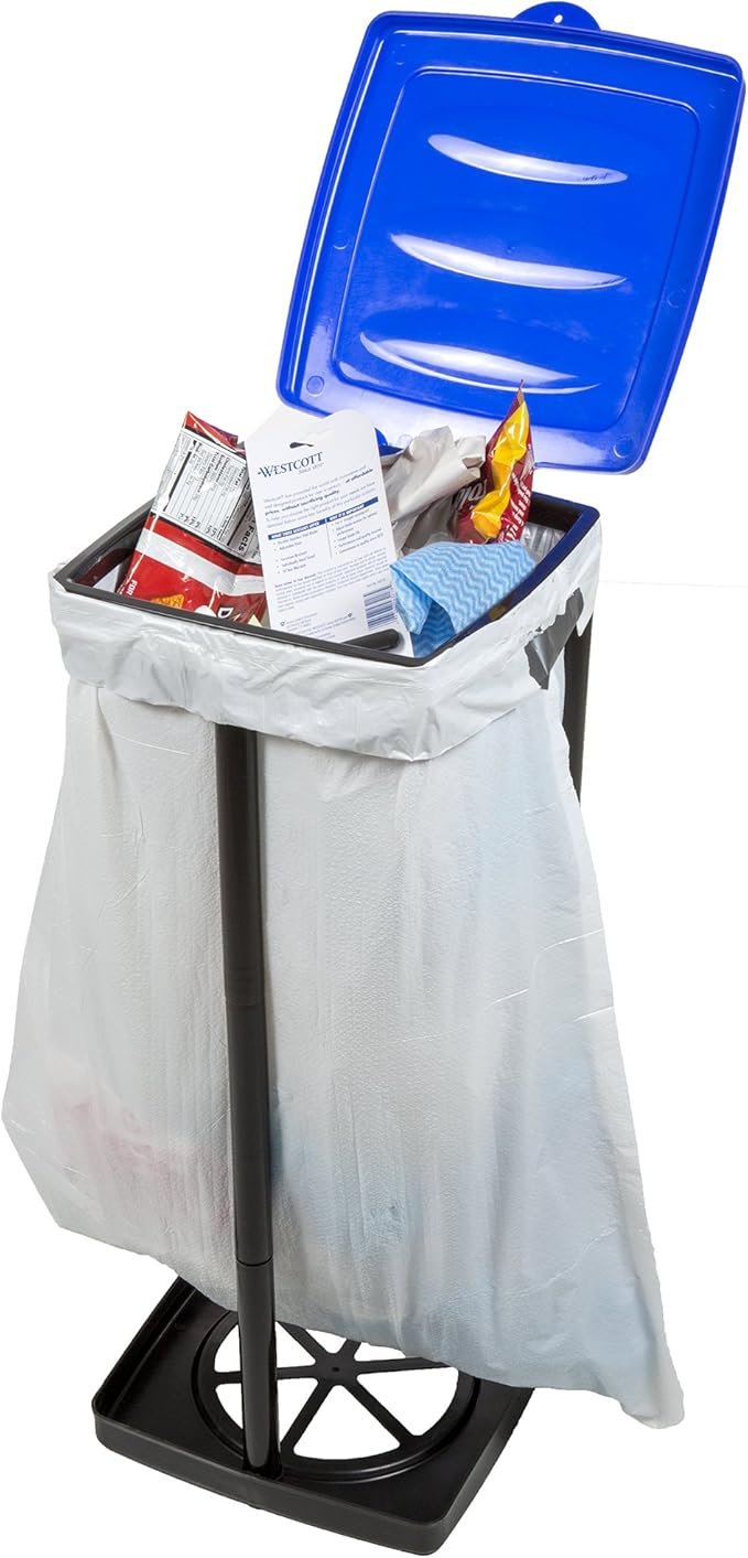 Wakeman Portable Trash Bag Holder - Collapsible Garbage Bin for Parties and Camping - 13-Gallon Plastic Can for Indoor and Outdoor Use (Blue/Black)