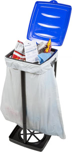 Wakeman Portable Trash Bag Holder - Collapsible Garbage Bin for Parties and Camping - 13-Gallon Plastic Can for Indoor and Outdoor Use (Blue/Black)