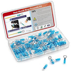 AIRIC 16-14 AWG Heat Shrink Ring Terminals Kit #10, 1/4", 5/16", 3/8", Copper Terminal Connector Ends, Battery Cable Lugs, Blue Electrical Crimp Connectors, Wire Lug for 16, 14 Gauge Wires, 100 PCS