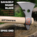 Titanium Camp Axe - 18" & 11.5" Wood Hickory Handles - Tomahawk Axe Spike End - 2-Piece Slip-Fit Design - Includes Blade Sheath and 2 Handles - Survival Axe