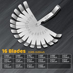 16 Blades Stainless Steel Feeler Gauge, Metric and Imperial Gap Measuring Tool Width and Thickness Feeler Gage Gauge for Spark Plug, Valve Adjustment Tool, 0.127-0.508mm (0.005IN-0.02)