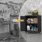Metal Garage Storage Cabinet with Wheels,31.89" H Steel Lockable Cabinet with 2 Doors and 1 Adjustable Shelf, Small Rolling Cabinets for Home Office, Garage, Black