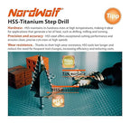NordWolf HSS Titanium SAE Step Drill Bit, Spiral Groove Double Flute Unibit with 1/4" Hex Shank for Sheet Metal, 10 Imperial Step Sizes 1/4" to 1-3/8"