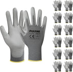 DULFINE Safety Work Gloves PU Coated-12 Pairs,Grey Seamless Knit Glove with Polyurethane Coated Smooth Grip on Palm & Fingers, for Men and Women, Ideal for General Duty Work (Medium)