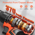 Cordless Drill Set, 20V Power Drill with Power Pack 2.0Ah and Charger, 3/8-Inch Keyless Chuck Electric drill, 25+1 Position, 42pcs Drilldriver Bits/Screws for DIY Projects (Orange)