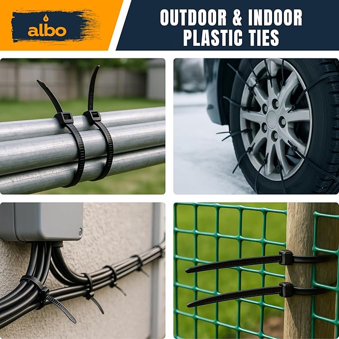 ALBO Zip Ties Black 6 Inch 1000 Pack 40 lb, Long Plastic Cable Ties Thick 0.14 Inch Tie Wraps Heavy Duty UV Resistant Nylon Wire Ties for Indoor and Outdoor