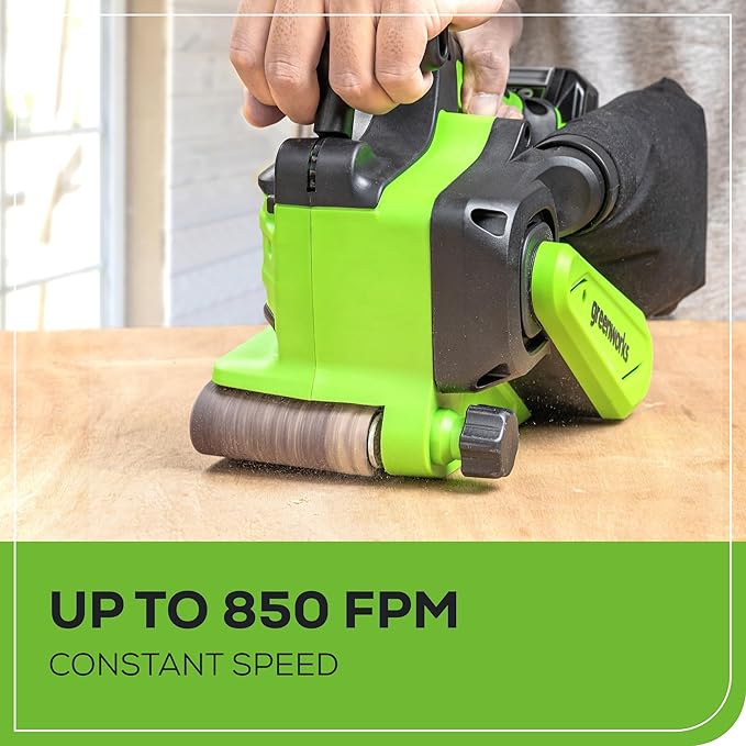 Greenworks 24V Brushless Cordless 3in. x 18in. Belt Sander Kit with Dust Bag and 60 Grit Sandpaper, Portable Battery Powered Belt Sander with 4Ah Battery and Charger