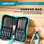 Libraton Needle File Set, Diamond Needle File Set, 14PCS Small File Set, 6 Diamond Files & 6 Carbon Steel Files with Wire Cutter, Steel Brush, Carry Bag, Jeweler File Tools for Soft Metal,Wood,Model