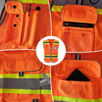 TCCFCCT Reflective Safety Vest for Men Women 9 Pockets High Visibility Vest with Fluorescent Yellow Extend Edge, Hi Vis Security Work Vest for Surveyors, Durable and Breathable, (DB-Orange, XX-Large)