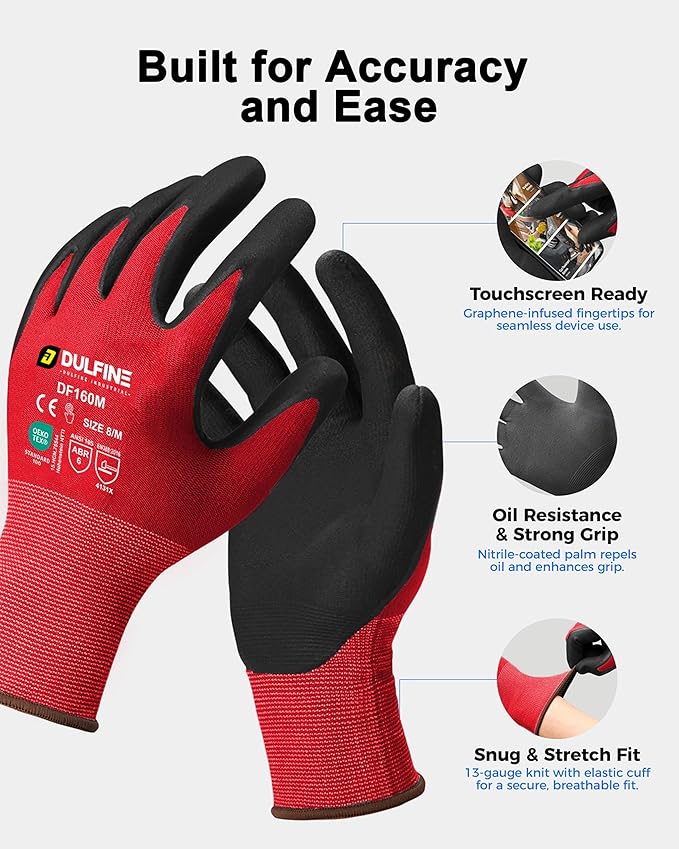 Safety Work Gloves MicroFoam Nitrile Coated-3 Pairs Pack,Red Seamless Knit Nylon Glove with Black Micro-Foam Nitrile Grip,Ideal for General Purpose,Automotive,Home Improvement,Painting(XX-Large)