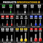 Ferrule Crimping Tool Kit, Ratchet Pliers for 24-8 AWG with 24 Types Insulated and Non-Insulated Ferrules, Ferrule Crimper, Wire Ferrules Kit, Crimping Pliers set with Wire Strippers