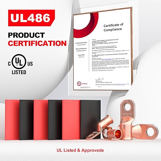 AIRIC UL Listed 2 AWG - 5/16" Battery Cable Lugs, Heat Shrink Ring Terminals End, Copper Cable Ends, Wiring Connector Terminal, Electrical Crimp Connectors, Wire Lug for 2 Gauge Wires, 6 PCS