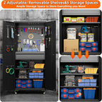 Metal Garage Storage Cabinet with Wheels and Doors,71" H Rolling Tool Cabinet with Pegboard and Drawer for Garage Warehouse Home,Required Assembly,Black