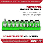 Olsa Tools Magnetic Socket Holder | 1/2-inch Drive | Metric | Green | Holds 19 Sockets | Professional Quality Tools Organizer