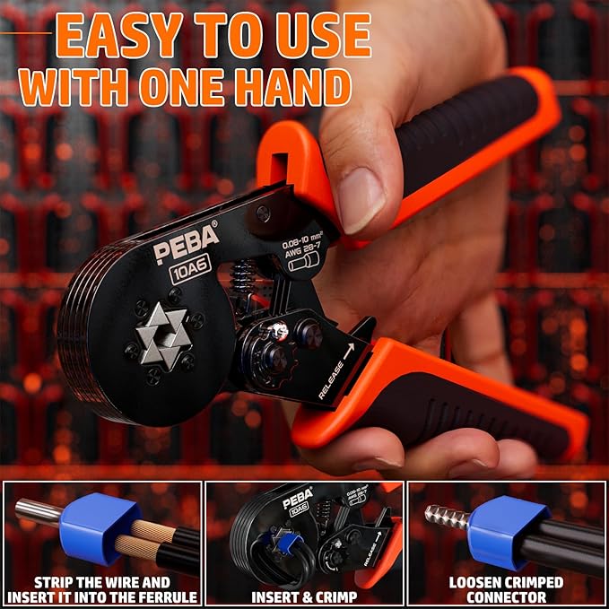 PEBA Ferrule Crimping Tool Kit, 21 Sizes Ferrule Kit, AWG 28-7 Self-Adjusting Hexagon Crimper for Wire Ferrules Terminals | Electrical Wire Ferrule Kit - Hex Ferrule Crimp Tool - Ratchet Crimping Tool