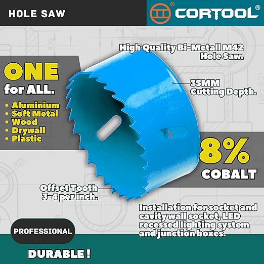 2-1/8 Inch Hole Saw with Arbor for Metal and Wood Cutting, Bi-Metal Hole Cutter, 2-1/8" Hole Saw Kit for Drywall, Wood, PVC Boards, Fiberglass and Vent Pipes