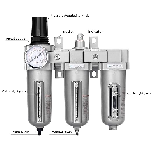 NANPU 1/2" NPT Industrial Grade 3 Stage Air Drying System - Particulate Filter, Coalescing Filter, Desiccant Dryer & Air Regulator, Metal Bowl, Auto Drain, Suitable for Paint Spray＆ Plasma Cutter
