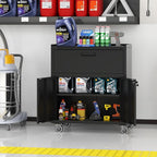 Metal Storage Cabinet with Wheels, Lockable Garage Cabinet with 2 Doors and 1 Drawer, Rolling Tool Storage, Assembly Required, Black