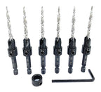 FTG USA 6 Pc #8 (11/64") Countersink Drill Bit Set with Depth Stop Collar, Hex Wrench - Tapered Drill Bits for Wood