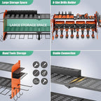 Suchtale Power Tool Organizer with Charging Station,33.2''Garage 8 Drill Holders Wall Mount,3 Layers Heavy Duty Metal Tool Shelf with 8 Outlets Power Strip, Gift for Men, Father, Orange