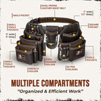Daisy Leather Tool Belt Pro-202, 31 Pockets, Top Grain Leather, 2.5-inch Padded Belt, Fits 32-52 inch Waist, X-Large (Chocolate, X-Large)