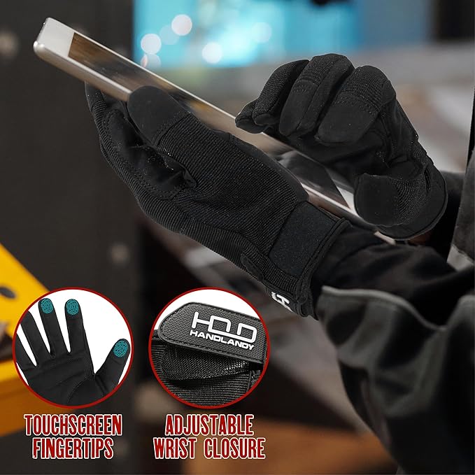 HANDLANDY Work Gloves for Men & Women, Utility Mechanic Working Gloves Touch Screen, Flexible Yard Work Gloves
