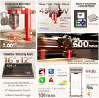 Monport Reno-45 Pro Vision Upgrade 45W Desktop CO2 Laser Engraver, 16x12 Workbed Laser Engraving Machine, 8MP HD Camera and Magnetic Assisted Autofocus, Z-axis Adjustable for Wood Acrylic Glass More
