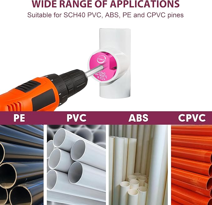 3/4 Inch PVC Pipe Reamer, PVC Fitting Saver, Plastic Pipe Fitting Reamer Socket Saver Plumbing Tool for Schedule 40 CPVC ABS Hub, with 3/8-Inch Hex Shaft, Fits Standard 1/2" Drills