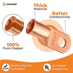 SELTERM 2pcs 2/0 AWG 3/8" Stud Copper Wire Lugs, Battery Lugs, Ring Terminals, Battery Cable Ends, 00 Gaug Ring Terminal Connectors, UL Heavy Duty Bare Copper Eyelets Battery Terminal Connectors