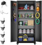Aobabo 73''H Metal Garage Storage Cabinet with Wheels and Pegboards, 4 Adjustable Shelves Steel Storage Cabinets for Home,Warehouse,Garage,Assembly Required,Black