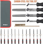 Hi-Spec 17 Piece Metal Hand & Needle File Tool Kit Set. Large & Small Mini T12 Carbon Steel Flat, Half-Round, Round & Triangle Files. Complete in a Zipper Case with a Brush
