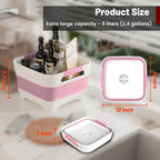 2.4 Gal Collapsbile Wash Basin with Drian Plug,9L Dish Pan for Soaking Baby Bottles,Portable Sink, Multiuse Foldable Bucket,Ice Beverage Tubs for Camping, Vegetable Washing, RV (Pink)