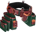 FUERI Tool Belt Men Heavy Duty 26 Pocket Tools Bags Pouches Holder Organizer for Carpenter Construction Electrician Framer Nylon Leather (Green & Maroon, Extra Large 42" - 48")