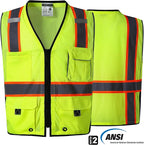 SKSAFETY 10 Pockets Professional Safety Vest, Class 2 High Visibility, ANSI/ISEA Standard, Construction Work Vest (Lime, 4XL)