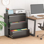 Superday Lateral File Cabinet 3 Drawer Metal File Cabinet with Lock, Black Filing Cabinets for Home Office, Locking Filing Cabinets Hanging Files Letter/Legal/F4/A4
