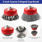 Rocaris 10 Pack Wire Cup Brush for Grinders, Wire Wheels for 4 1/2 Angle Grinder, 3 Twisted Knotted & Coarse Crimped Cup Brush