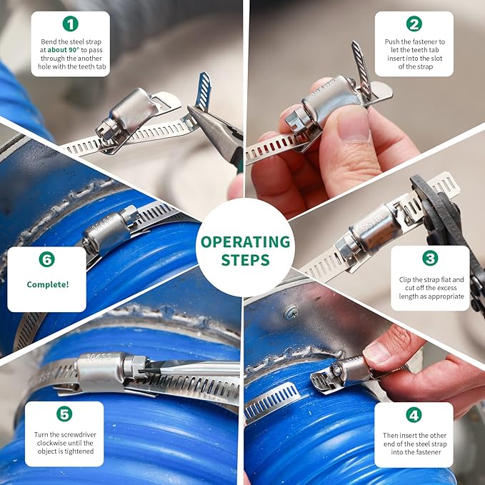 50FT Hose Clamps,304 Stainless Steel Hose Clamp Assortment Kit DIY Metal Strapping with Holes+20 Fasteners,Adjustable Worm Gear Large Hose Clamps Metal Band Screw Clamp Straps for Pipe,Duct,Tube