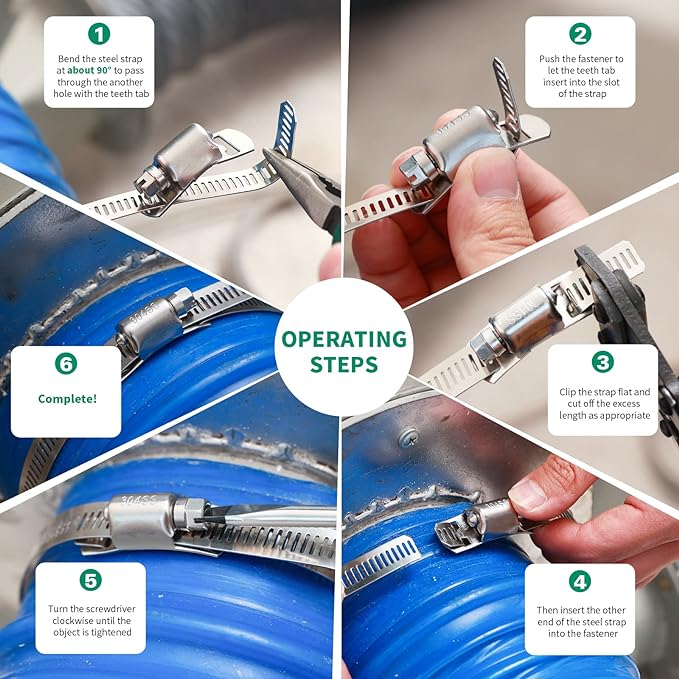 10Pack Hose Clamps Stainless Steel Stronger Fasteners,Metal Screw Worm Clamp Fasteners for DIY Adjustable Large Worm Gear Hose Clamp Kit,Used in Band Pipe Clamps Metal Strapping