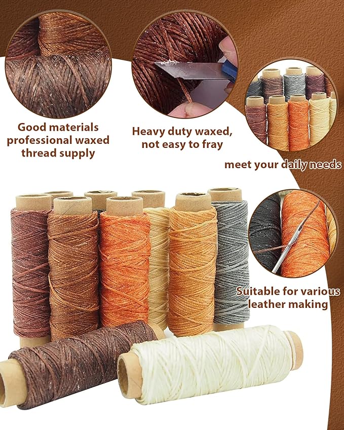 PLANTIONAL Leather Working Tools for Beginners: Professional Leather Craft Kit with Waxed Thread Groover Awl Stitching Punch for Leathercraft Adults Gifts 02