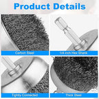 Rocaris 15 Pcs Carbon Steel Wire Wheel Brush, Cup Brush, Wheel Brush, Pen Brush, Bore Brush Set with 1/4-Inch Shank for Rust Removal, Corrosion and Scrub Surfaces