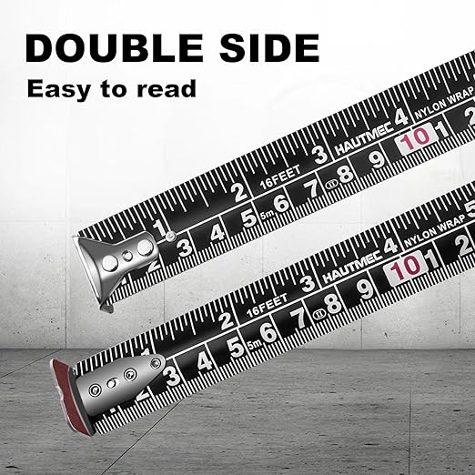 HAUTMEC Tape Measure 5m/16ft Auto-Lock with Dual Metric & Imperial Scale, Easy to Read Nylon Coated Measuring Tape for Construction, Carpentry, Contractors, Engineers, DIY, HT0100-2PC