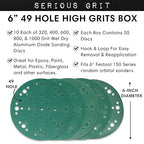 6-Inch 49-Hole High Grit Sanding Discs Assortment - 320, 400, 600, 800, 1000 Grit (10 of Each) - Wet Dry Hook & Loop Film Discs - Sandpaper for Random Orbital Sanders - 50 Pack Box