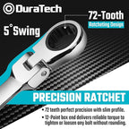 DURATECH Stubby Flex-head Ratcheting Combination Wrench Set, Metric, 12-piece, 8-19mm, CR-V Steel, with Pouch